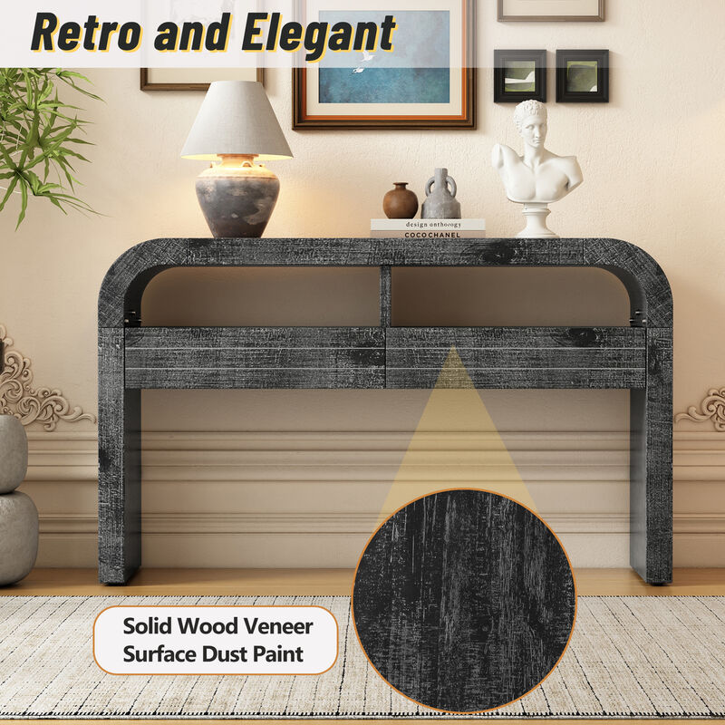 Merax Retro Curved Console Table with 2 Drawers