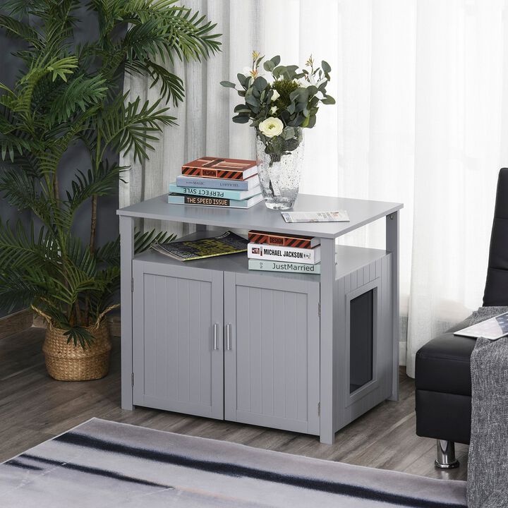 Grey Cat Bathroom Furniture: Wooden Enclosure with Adjustable Wall