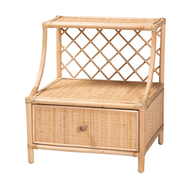 Bali & Pari Lalo Modern Bohemian Natural Brown Rattan 1-Drawer Nightstand