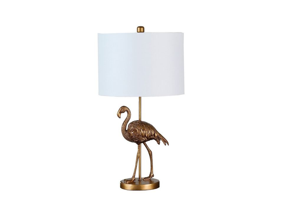 Polyresin Standing Flamingo Design Table Lamp with Round Base, Gold - Benzara