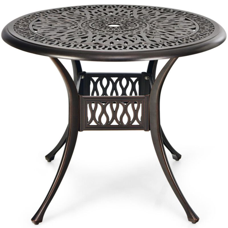 Hivvago 36 Inch Patio Round Dining Bistro Table with Umbrella Hole-Brown