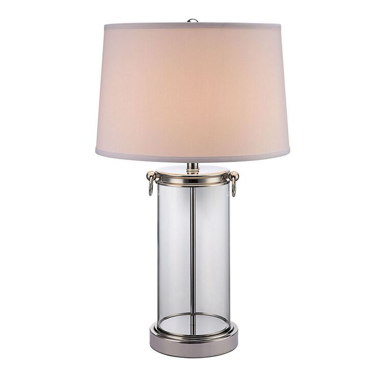 Axie 28 Inch Table Lamp, Glass Stand, Empire Shade, Metal, Nickel Finish-Benzara