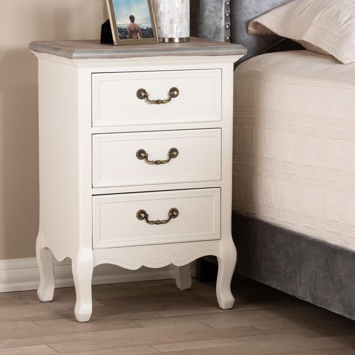 Baxton Studio  White Finished Wood 3-Drawer Nightstand