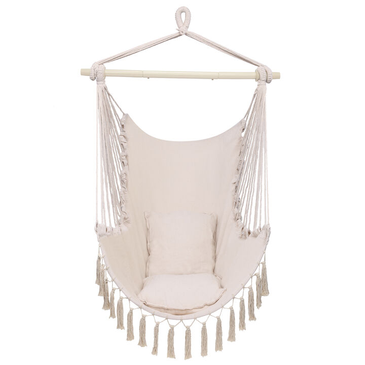 Tassel Hanging Chair with Cushion Indoor & Outdoor Hammock Swing