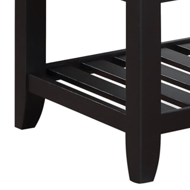 Kara 60 Inch Counter Height Dining Table, Lower Shelves, Wood, Black, Beige - Benzara