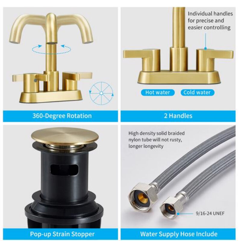 Centerset Bathroom Sink Faucet 2 Handles with Drain and Water Supply Kit