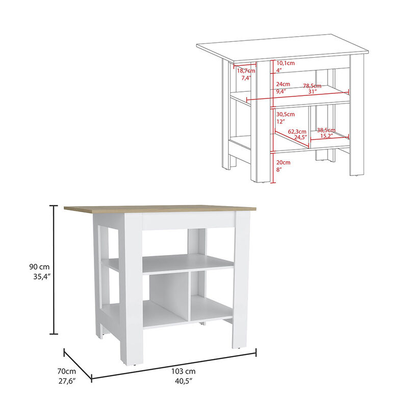 Streamdale Adeline 3-Shelf Kitchen Island White And Macadamia