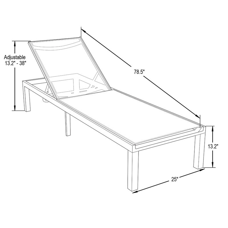 LeisureMod Marlin Modern Black Aluminum Outdoor Patio Chaise Lounge Chair in White Frame with Square Fire Pit Side Table