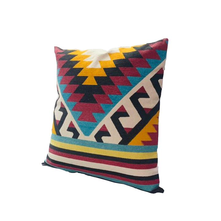 24 x 24 Square Cotton Accent Throw Pillows, Geometric Aztec Pattern, Set of 2, Multicolor-Benzara