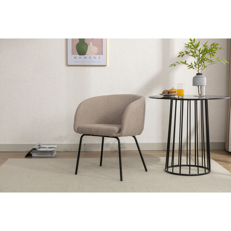 Set Of 1 Boucle Fabric Dining Chair With Black Metal Legs, Light Coffee