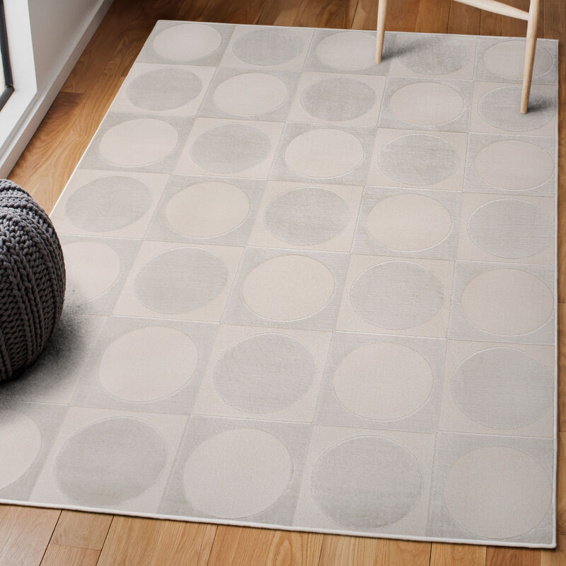 Helena Modern Geometric Circles In Squares High-Low White/Cream 4x6 Area Rug