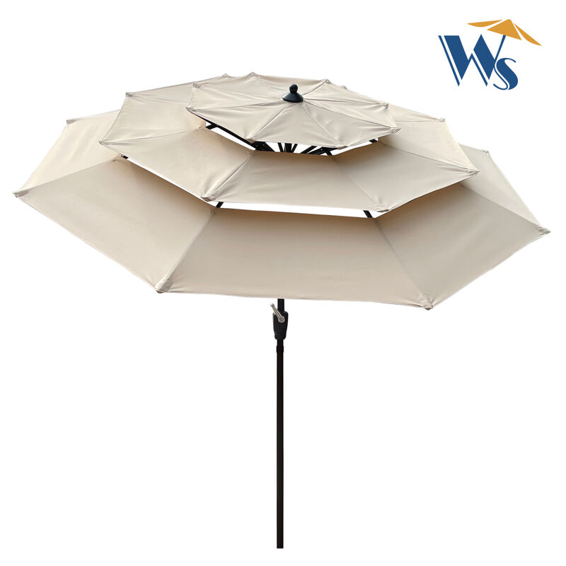 9FT 3-Tiers Outdoor Patio Umbrella With Crank And Tilt And Wind Vents For Garden Backyard