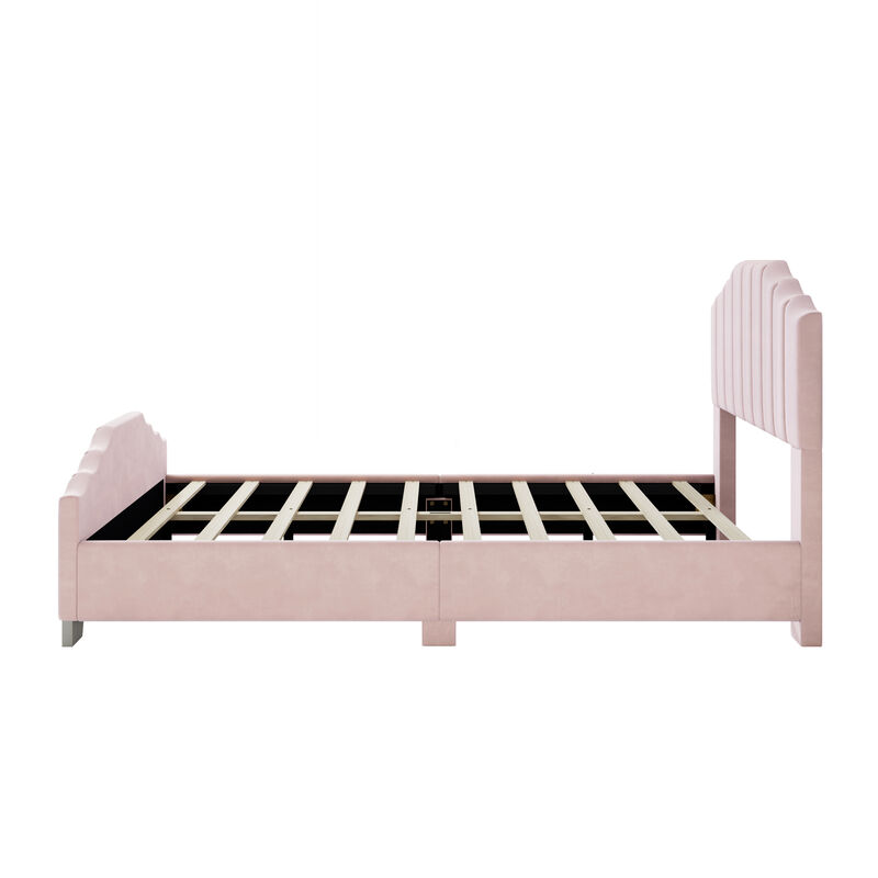 Merax Velvet Upholstered Platform Bed with Headboard