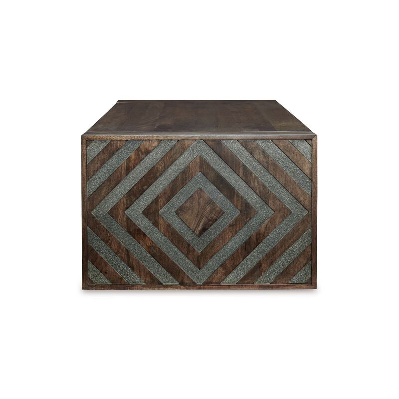 Dreg Cocktail Coffee Table with Diamond Cut Design, Brown Panel Legs - Benzara