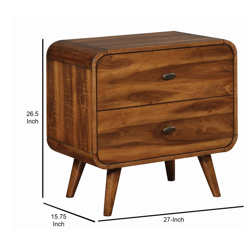 Wooden Nightstand with 2 Drawers, Dark Walnut Brown - Benzara