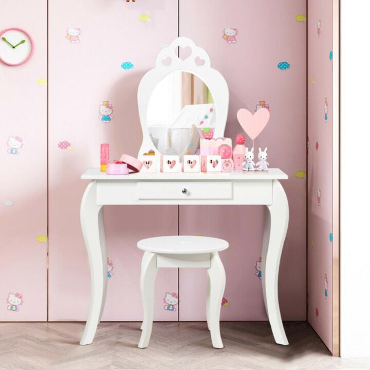Hivvago Kids Princess Makeup Dressing Play Table Set with Mirror