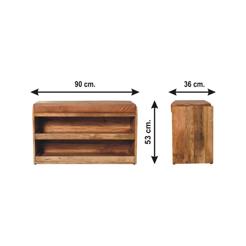Artisan Furniture Buffalo Hide Pull out Oak-ish  Solid Wood Shoe Storage Bench