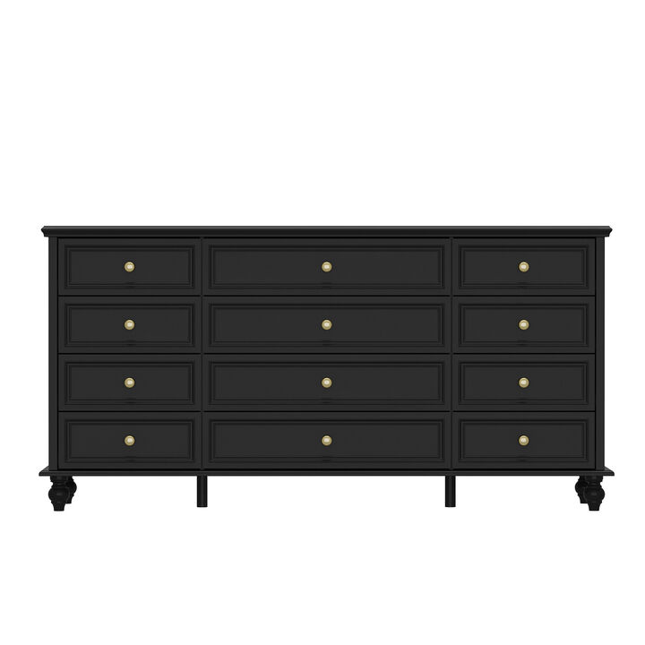 Black Wooden 12-Drawer Chest of Drawers 63 in. W x 31.5 in. H x 15.7 in. D Dresser, Modern European Style