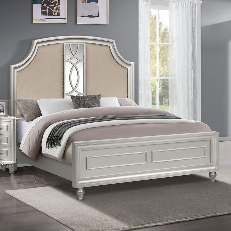 New Classic Furniture Reflections Wood Upholstered Queen Bed, Silver