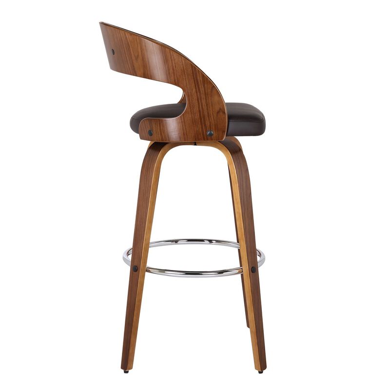 26 Inch Swivel Faux Leather Counter Height Barstool with Open Back, Brown-Benzara