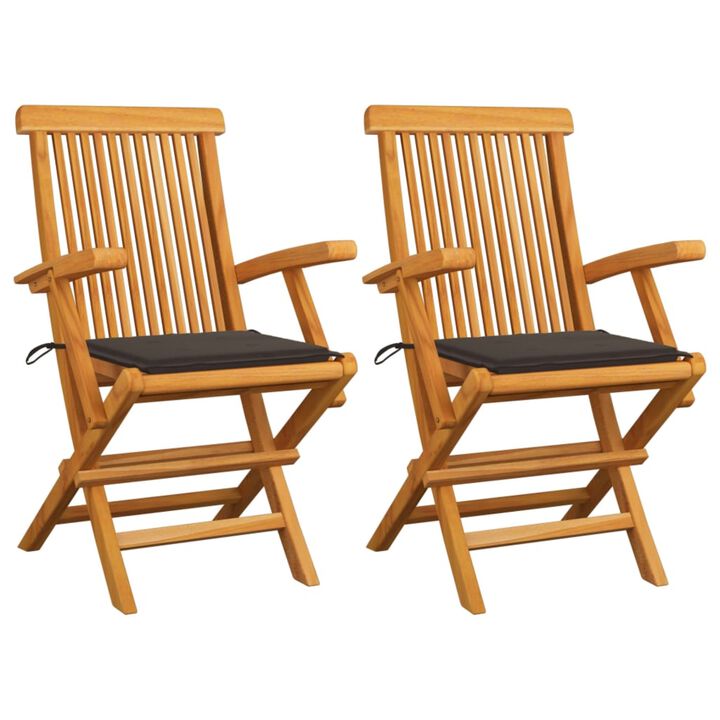 vidaXL 2X Solid Acacia Wood Patio Chairs with Taupe Cushions Wooden Garden Seats Outdoor Seating Folding Dining Armchairs Furniture
