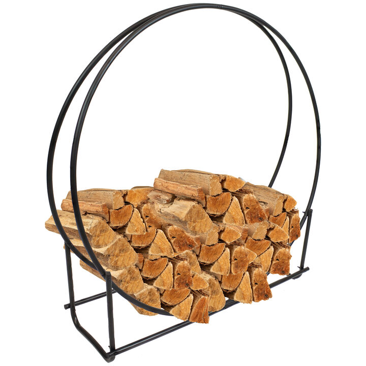 Sunnydaze 40 in Black Powder-Coated Iron Firewood Log Hoop Rack