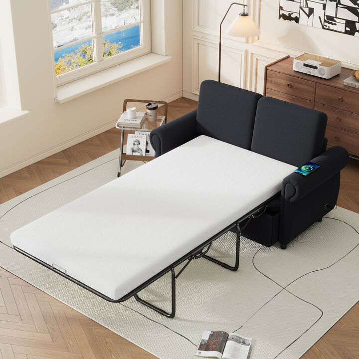 Merax Pull Out Sofa Bed Loveseat Futon with 2 USB Ports