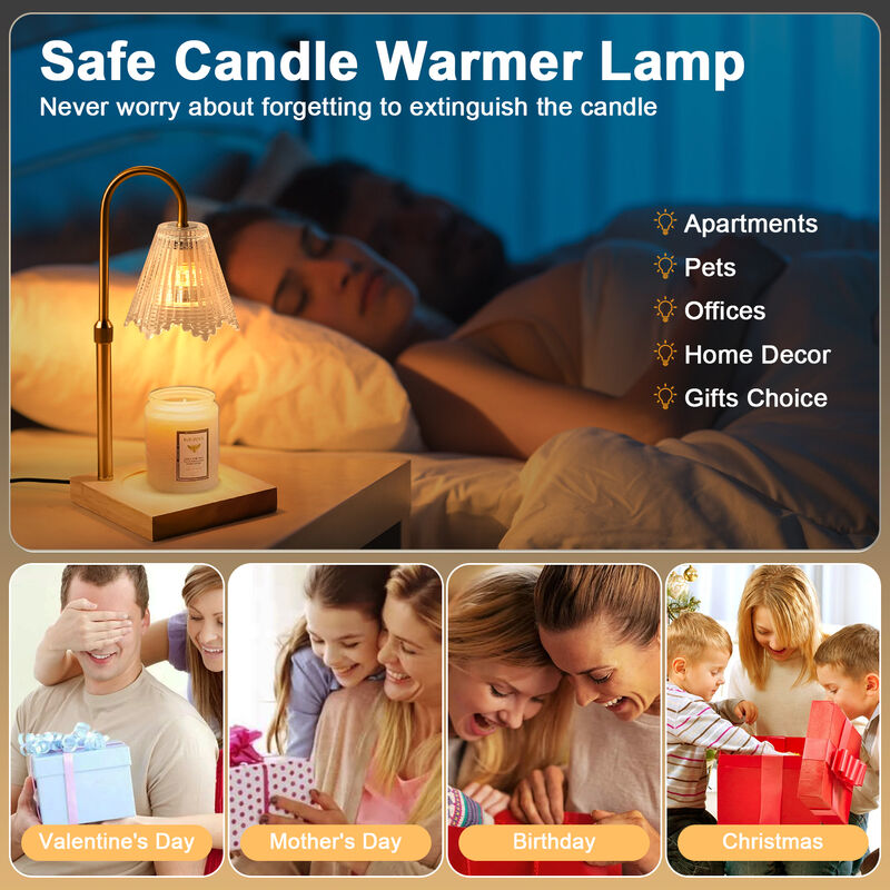 Candle warm lamp with dimmer and timer, aromatherapy wax candle melt lamp, adjustable height, clear glass lamp shade, preferred for gifts