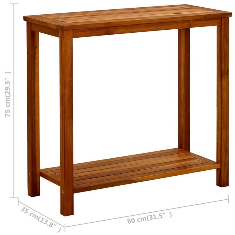 Outdoor Console Table w Bottom Shelf, 32 Inch Rectangular Shelf, Brown - Benzara