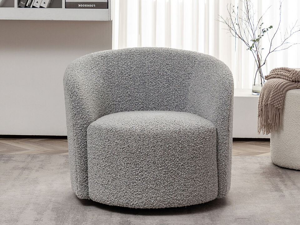 Everitte 34" W Upholstered Boucle Swivel Barrel Chair