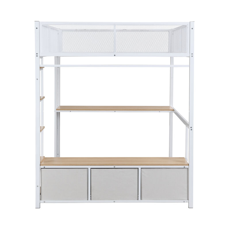 Merax Metal Gaming Loft Bed with LED and Desk