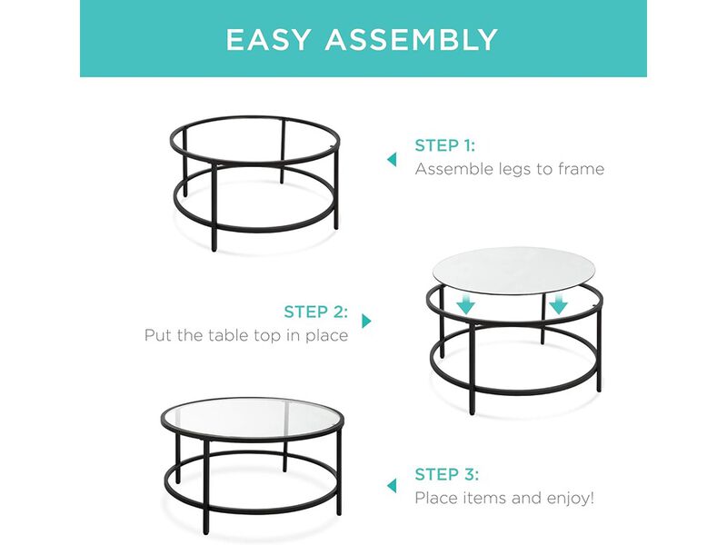 Best Choice Products Modern Round Tempered Glass Accent Side Coffee Table