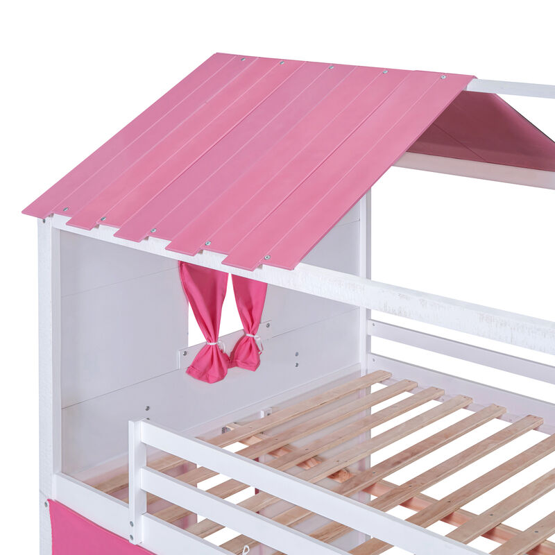 Merax Bunk Wood House Bed with Tent