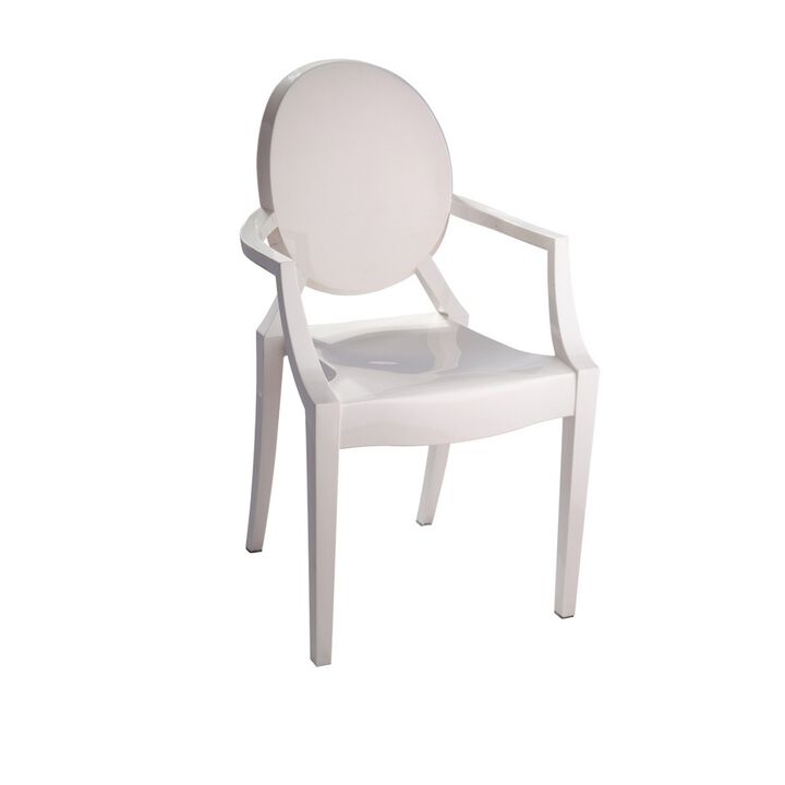 Lily Outdoor Dining Armchairs Set of 4, Round Backrest, White Plastic - Benzara