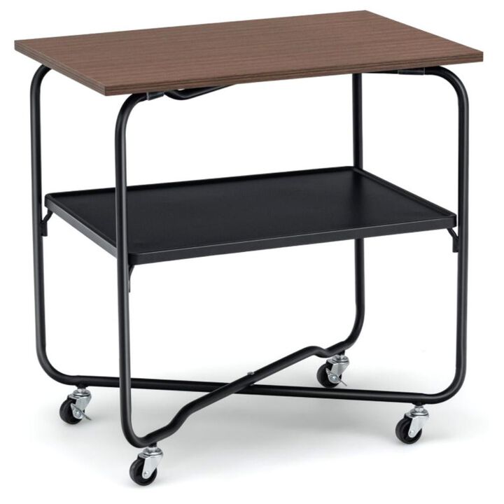 Hivvago 2-Tier End Table with Metal Storage Shelf and Foldable Frame