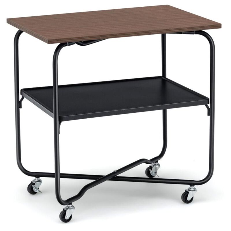 Hivvago 2-Tier End Table with Metal Storage Shelf and Foldable Frame