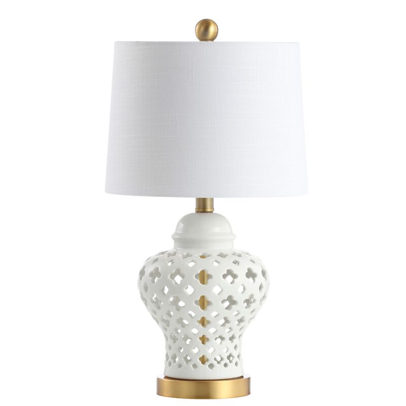 Quatrefoil Pierced Ginger Jar Ceramic/Metal LED Table Lamp