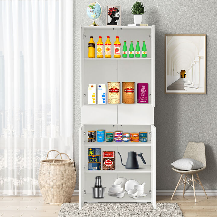 66-Inch Multi-Functional Black Finish Kitchen Pantry Cabinet with 4 Doors, 3 Adjustable Shelves, 2 Cabinets with 1 Drawer – Elegant Freestanding Farmhouse Storage for Kitchen, Dining and Living Room