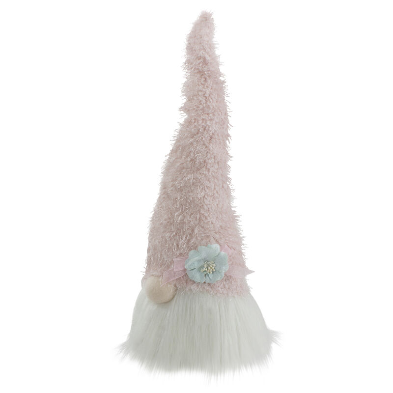 16" Pink and White Spring and Easter Gnome Table Top Head with a Blue Flower