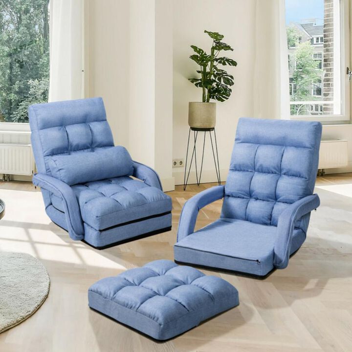 Hivvago Folding Lazy Floor Chair Sofa with Armrests and Pillow