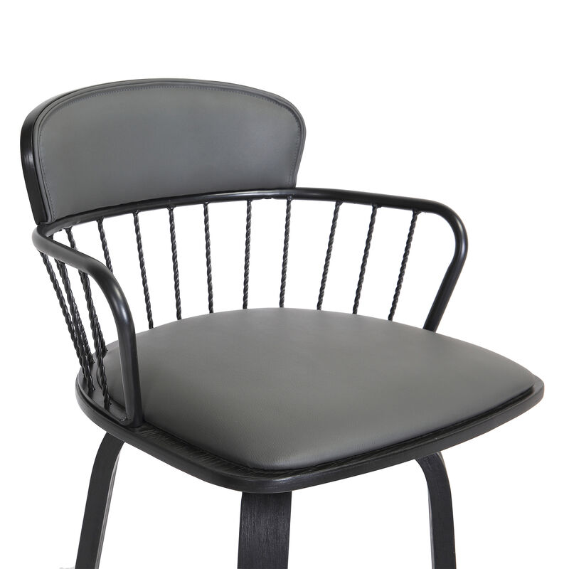 Willow Swivel Black Wood Counter Stool in Grey Faux Leather with Black Metal