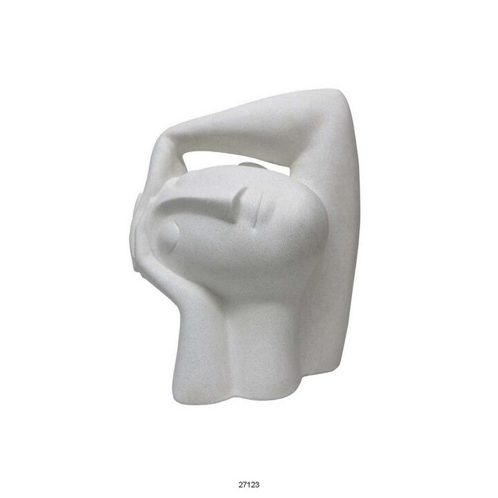 16 Inch Head Figurine Statuette, Contemporary Style White Resin Finish - Benzara