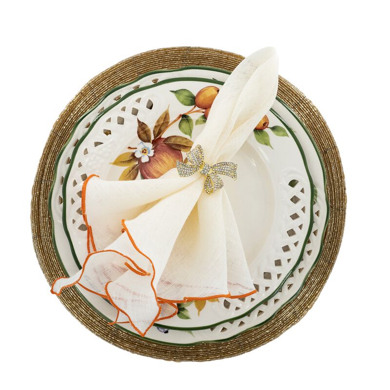 Linen Napkins With Orange Ruffled Edges, Set of 4