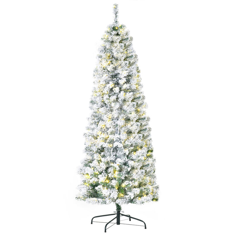 6' Pre-Lit Hinged Snow Flocked Pencil Artificial Christmas Tree w/ LED Lights