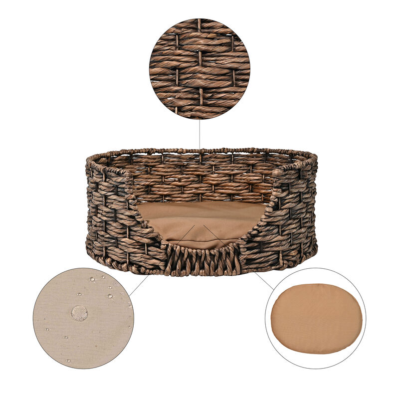 Perri Classic Farmhouse Handwoven Hyacinth Oval Pet Bed with Machine-Washable Cushion