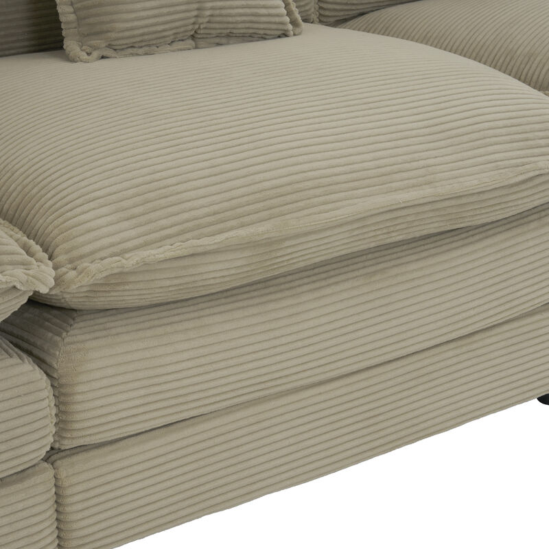 Merax Corduroy Sectional Sofa with Side Storage Pockets
