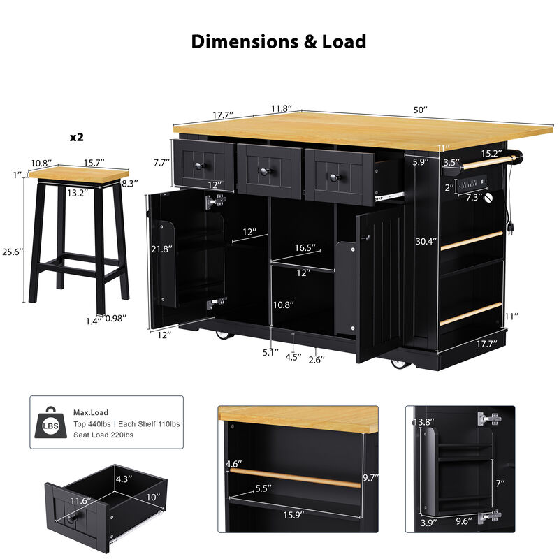 Merax Kitchen Island with 2 Bar Stools