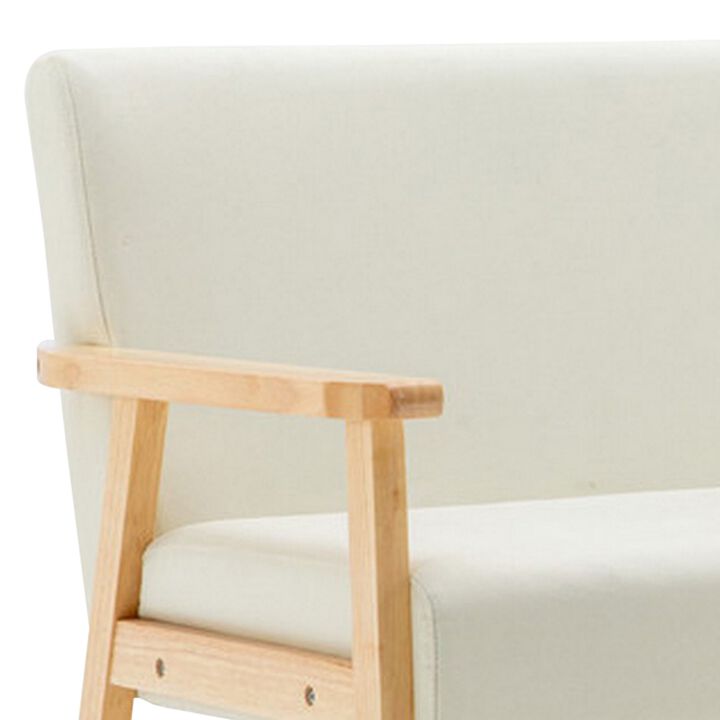 Gala 45 Inch Modern Loveseat Bench, Ivory Fabric, Natural Brown Wood Frame-Benzara