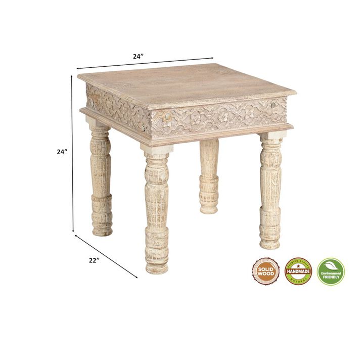 Taran Designs Eldris Carved Solid Wood End Table