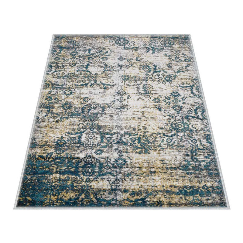 RUGSOTIC CARPETS MACHINE MADE HEATSET POLYPROPYLENE AREA RUGS  - 6'7''x9', Rectangle Shape, Ivory Blue Color, Abstract Modern Design, Midium Pile Machine Made Area Rugs (MX0006)